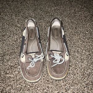 Sperry Gray and Cream Leather Boat Shoes
